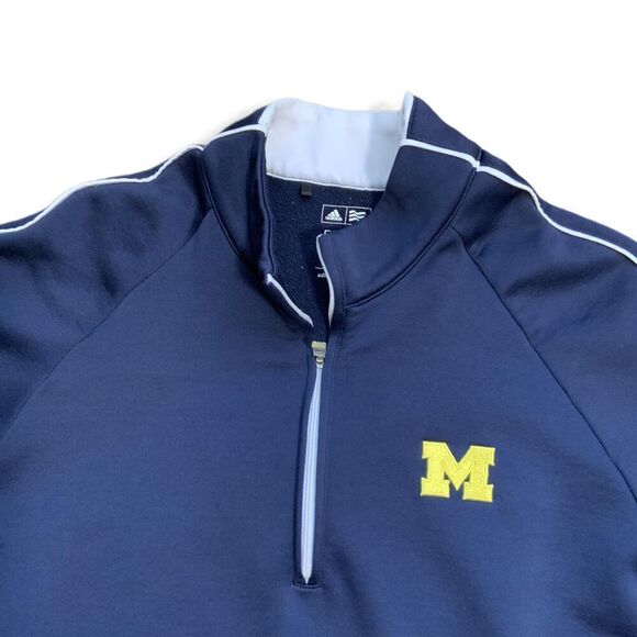 Adidas Michigan Wolverines Blue Quarter-Zip Long Sleeve Pullover Size Large - Picture 2 of 11